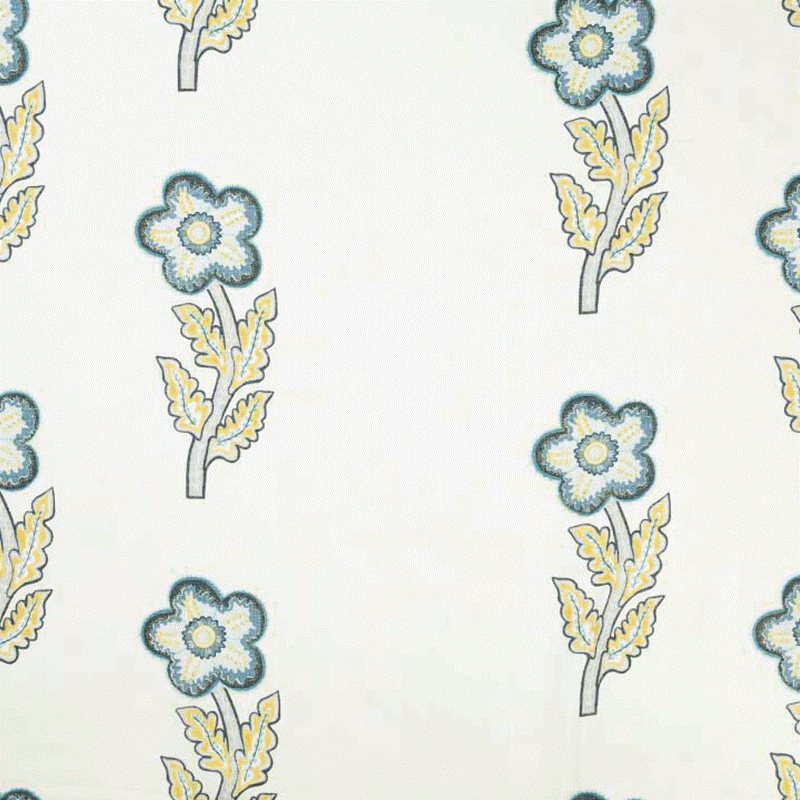 Kit Kemp Tashas Trip Linen Fabric in Old Blue